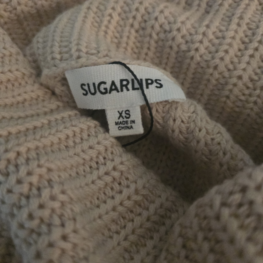 Sugarlips Colorblock Funnel Neck Knit Cozy Fall Sweater Beige Cream New XS - Picture 4 of 6